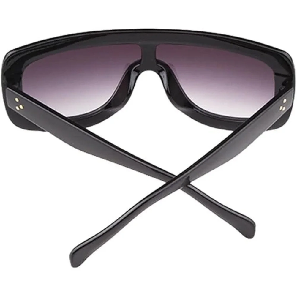 Mens Oversized Black Shield Sunglasses Flat Top Gradient Gray Lens‎ Square Frame